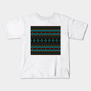 Aztec Mixed Motifs Pattern Reds Yellow Teal Black Kids T-Shirt